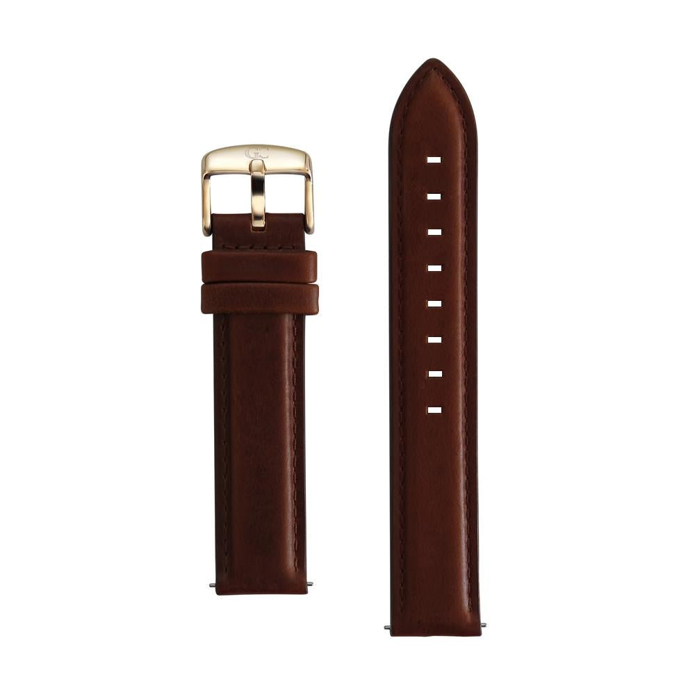 20mm Medium Brown Leather Rose Gold Buckle Watch Band Strap Men's