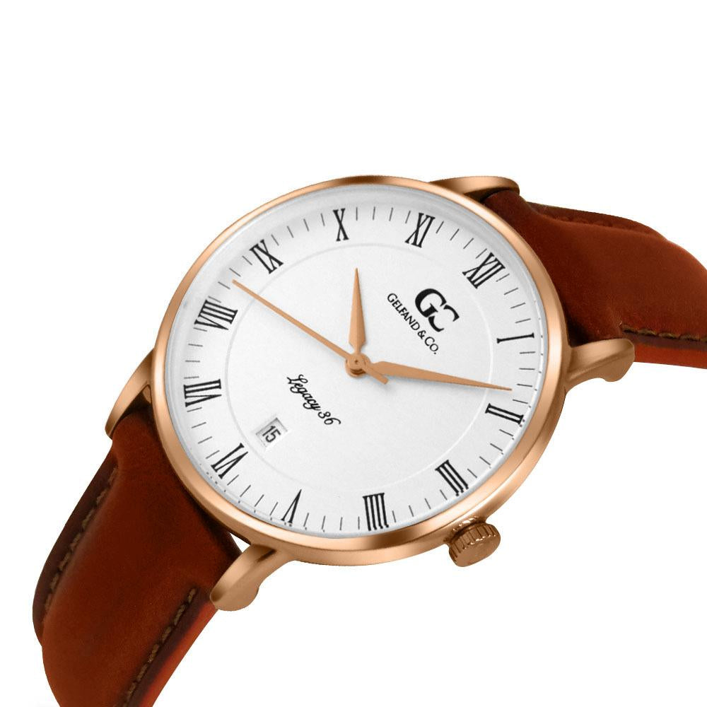 36mm Gansevoort RN13608 White Rose Gold Medium Brown Leather Women's Watch