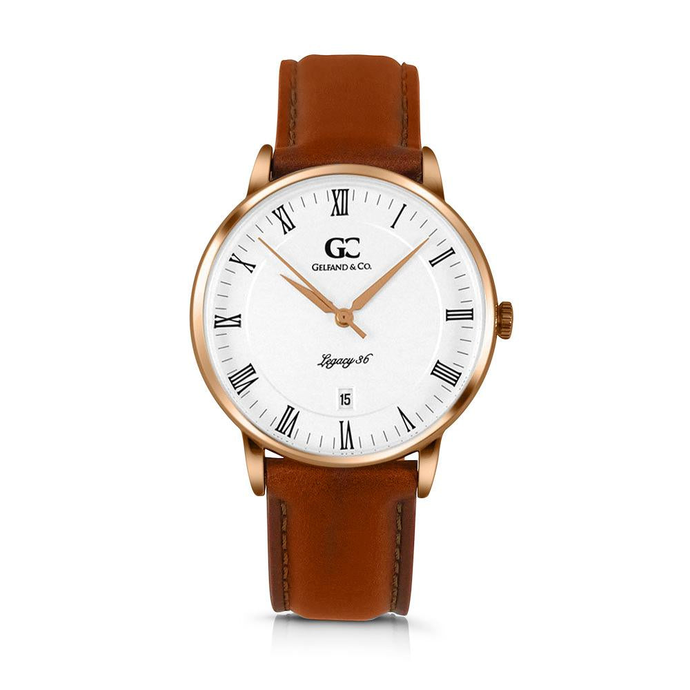 36mm Greenwich RN13605 White Rose Gold Light Brown Leather Women's Watch