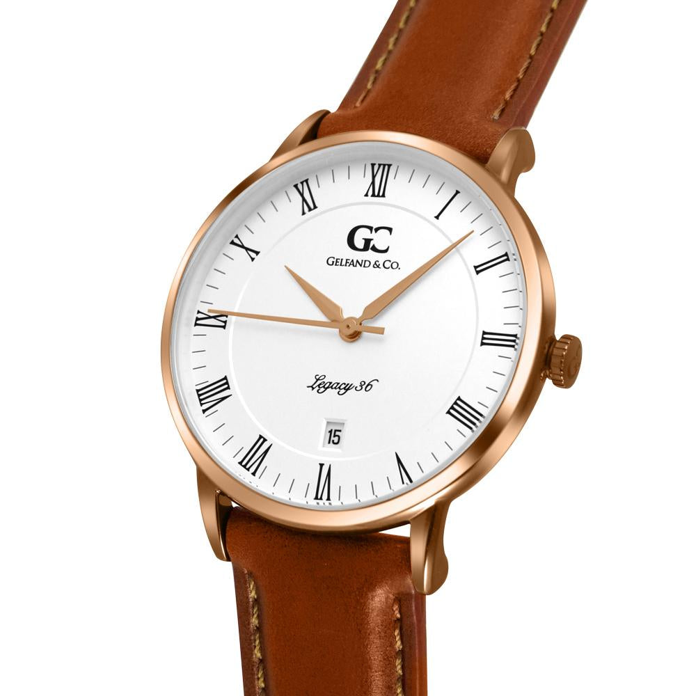 36mm Greenwich RN13605 White Rose Gold Light Brown Leather Women's Watch