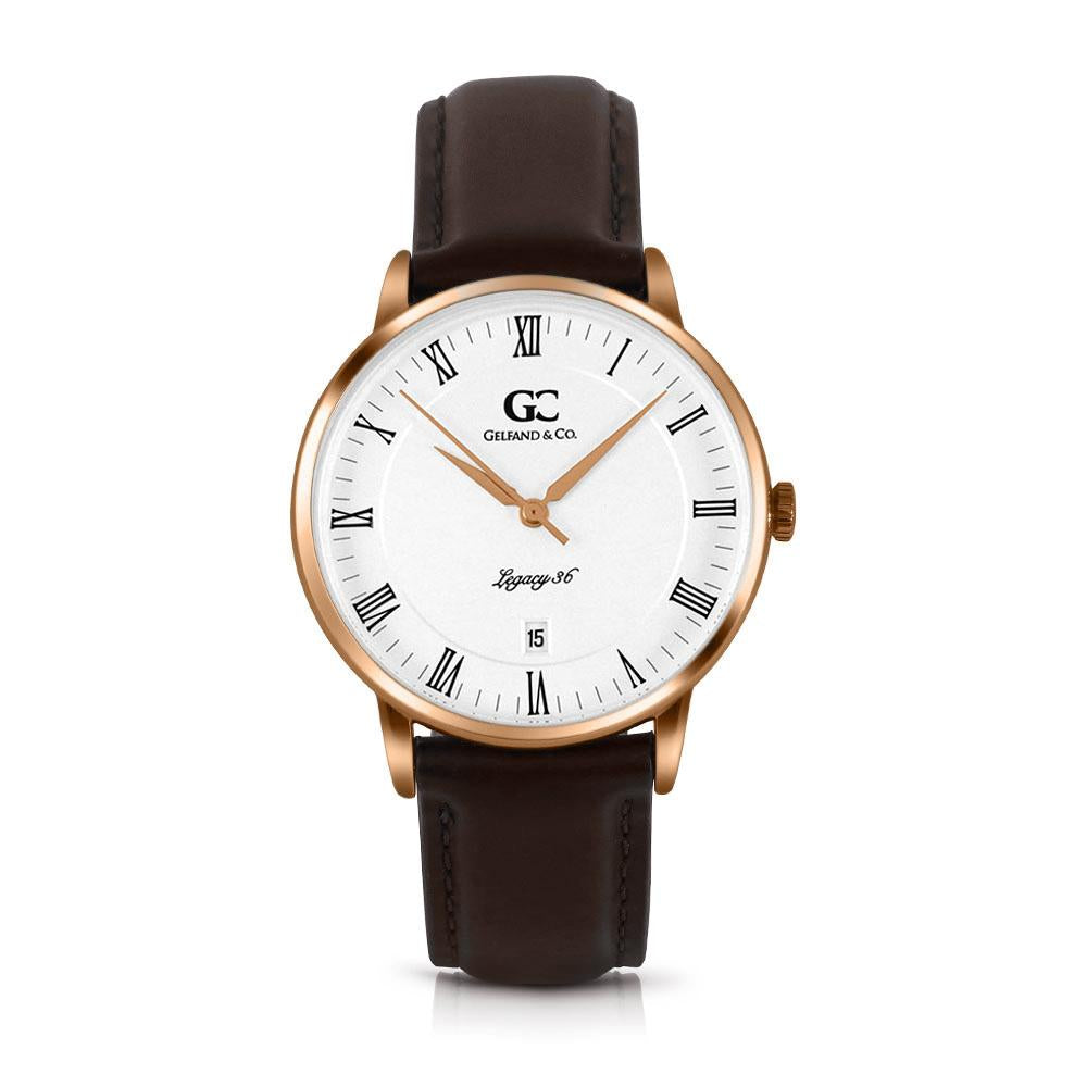 36mm Horatio RN13610 White Rose Gold Dark Brown Leather Women's Watch