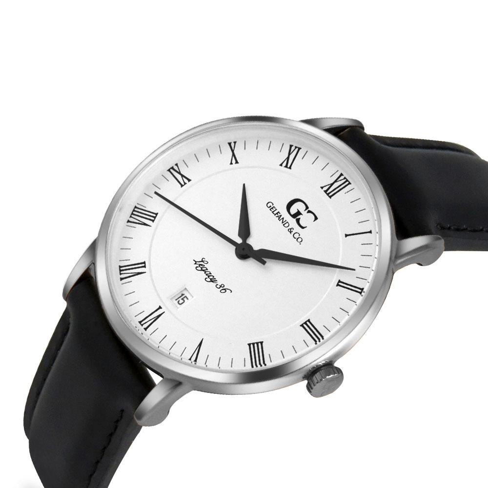 36mm Hudson RN13601 White Silver Black Leather Women's Watch