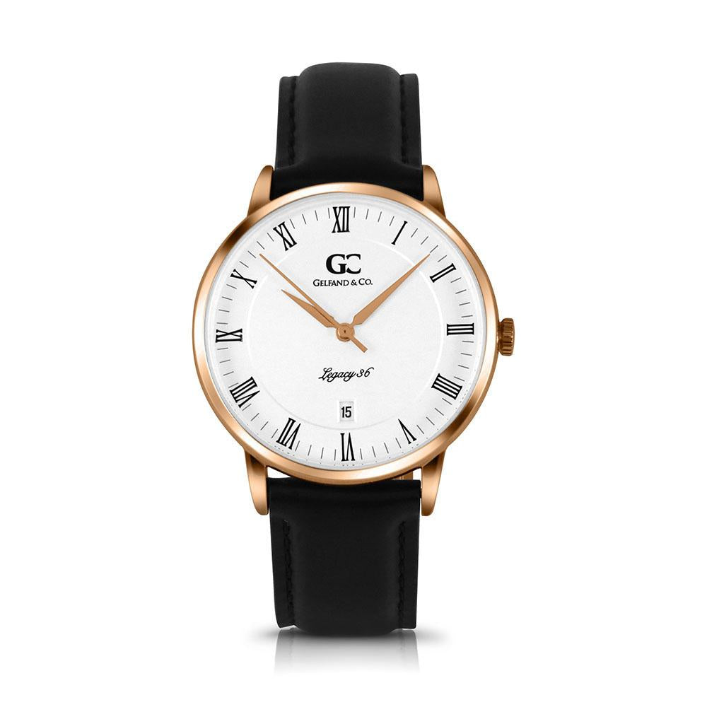 36mm Hudson RN13602 White Rose Gold Black Leather Women's Watch