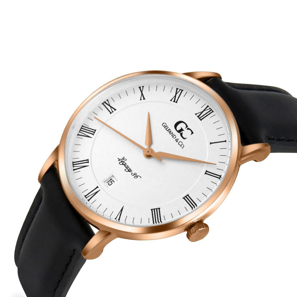 36mm Hudson RN13602 White Rose Gold Black Leather Women's Watch