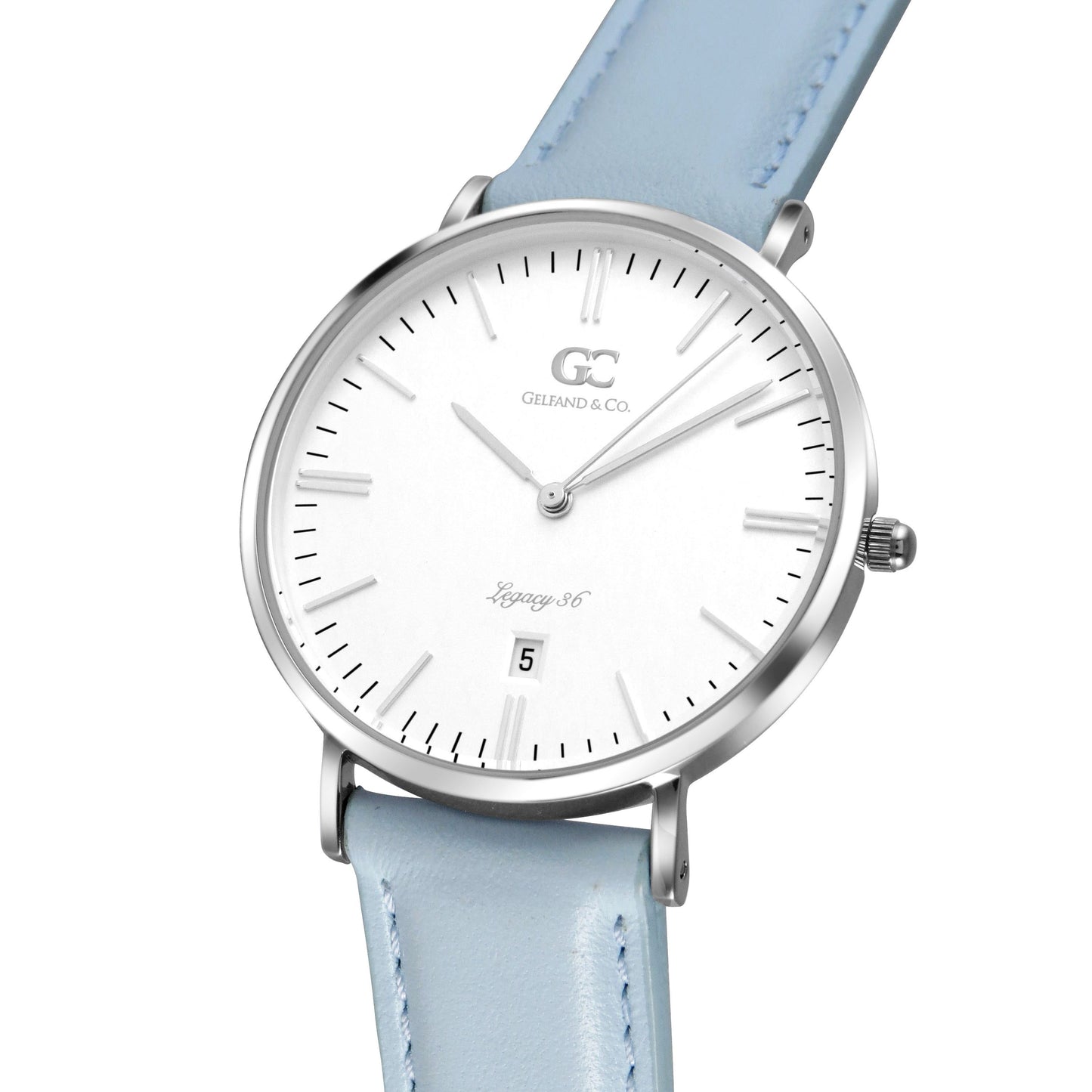 36mm Oak TL13617 White Silver Light Blue Leather Women's Watch