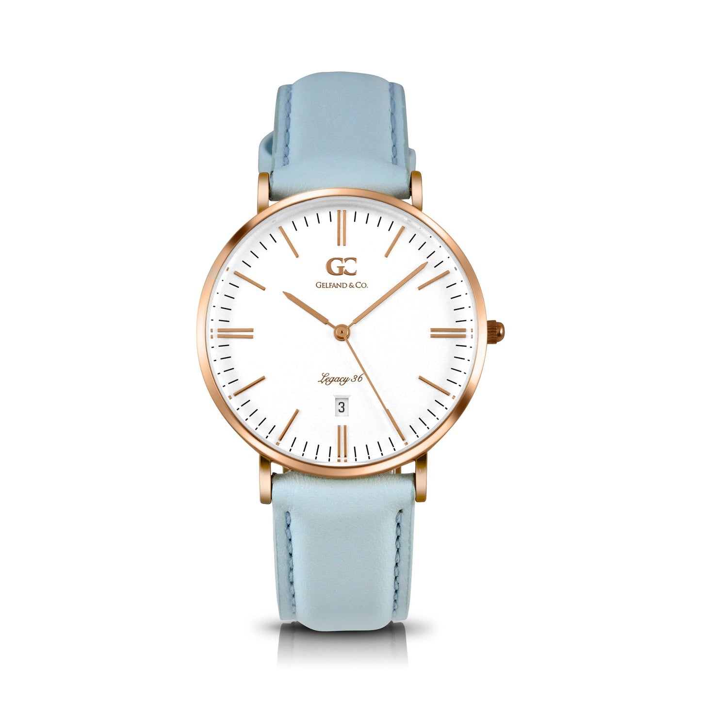 36mm Oak TL13618 White Rose Gold Light Blue Leather Women's Watch