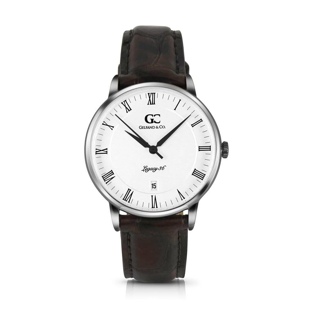 36mm Washington RN13611 White Silver Brown Crocodile Leather Women's Watch