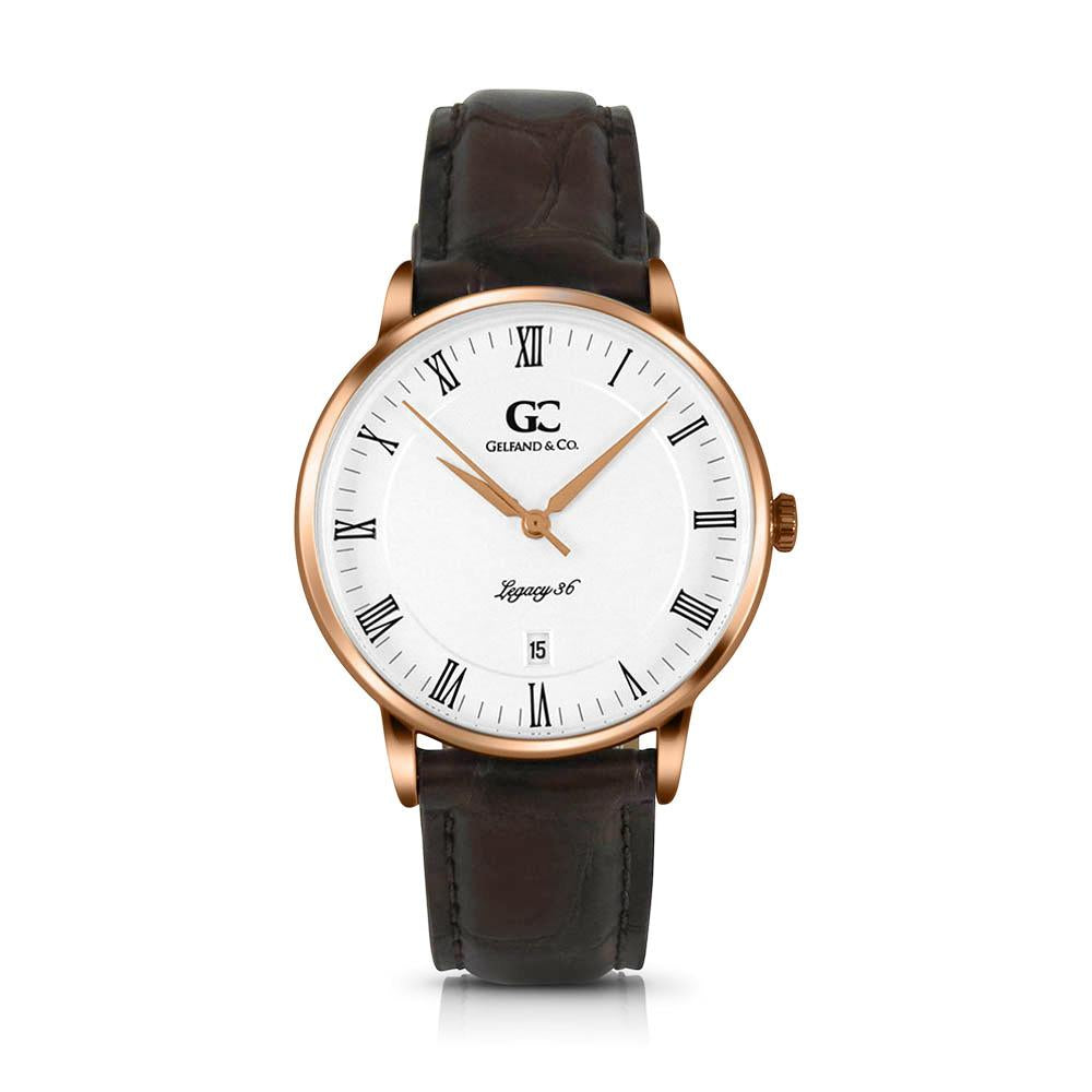 36mm Washington RN13612 White Rose Gold Brown Crocodile Leather Women's Watch