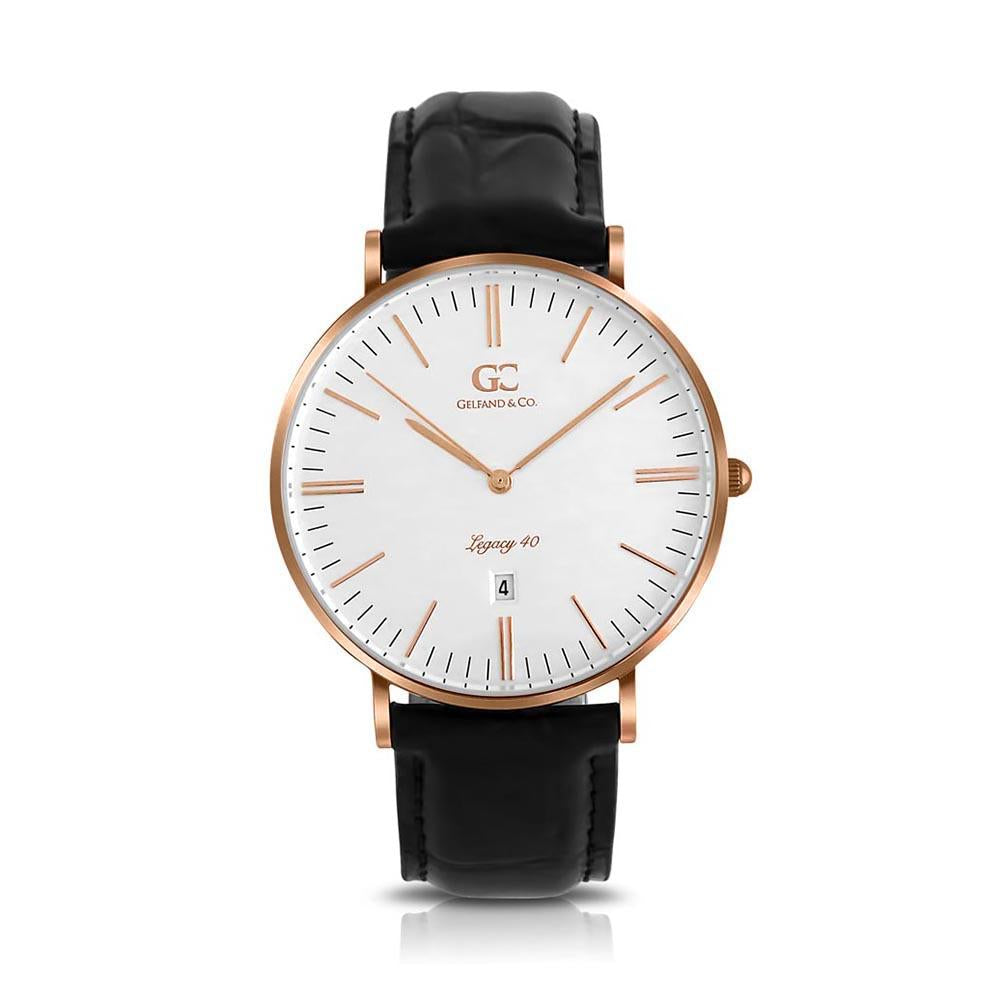 40mm Lexington TL14004 White Rose Gold Black Crocodile Leather Men's Watch
