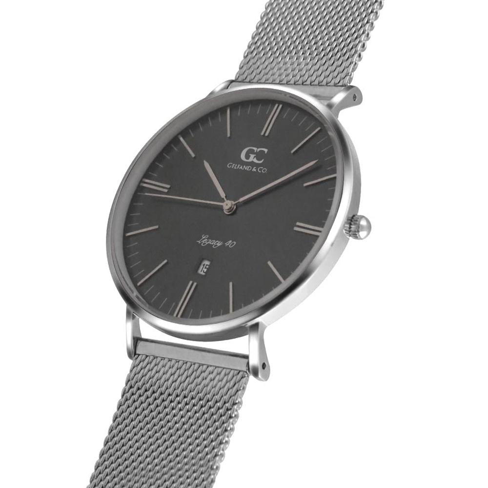 40mm Steinway TL14040 Grey Metallic Silver Mesh Strap Men's Watch