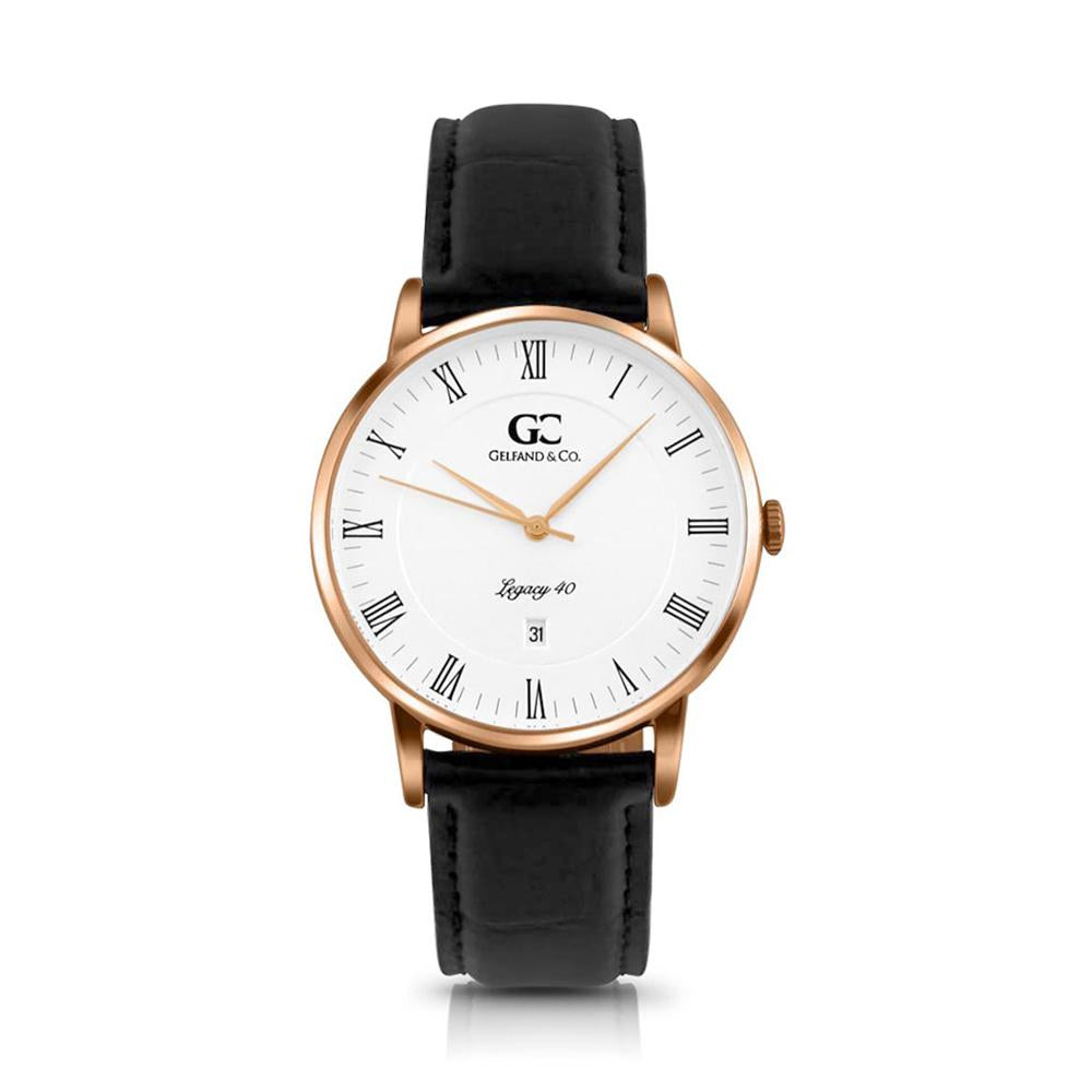 40mm Vandam RN14004 White Rose Gold Black Crocodile Leather Men's Watch