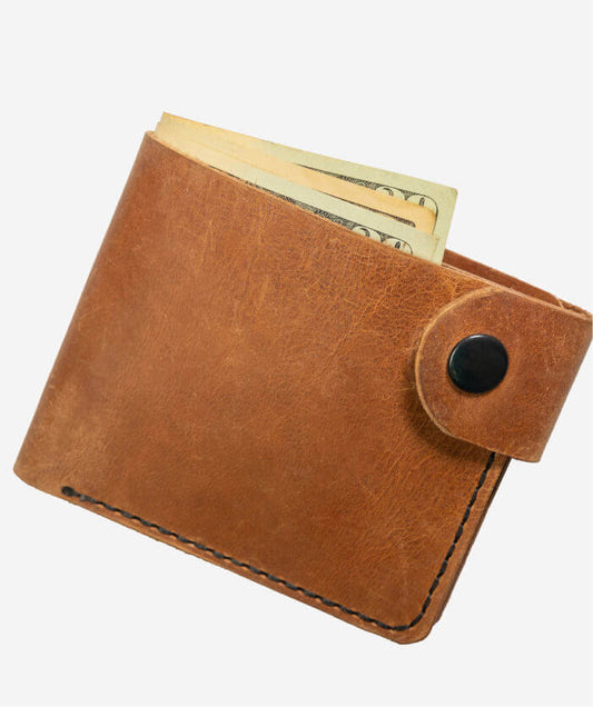 Brown button leather wallet