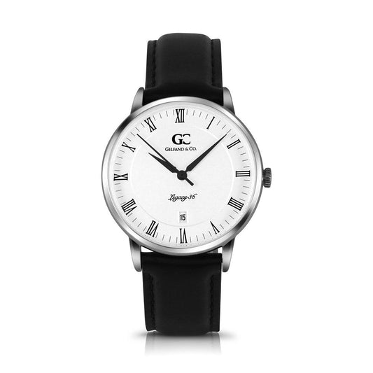 36mm Hudson RN13601 White Silver Black Leather Women's Watch