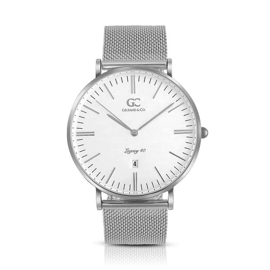 40mm Houston TL14013 White Silver Mesh Band Strap Men's Watch