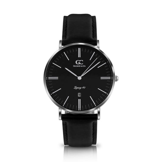 40mm Webster TL14019 Black Silver Black Leather Strap Men's Watch
