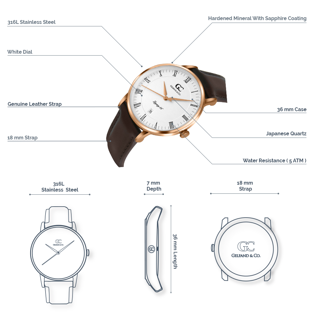 Rose Gold Brown Leather Watch