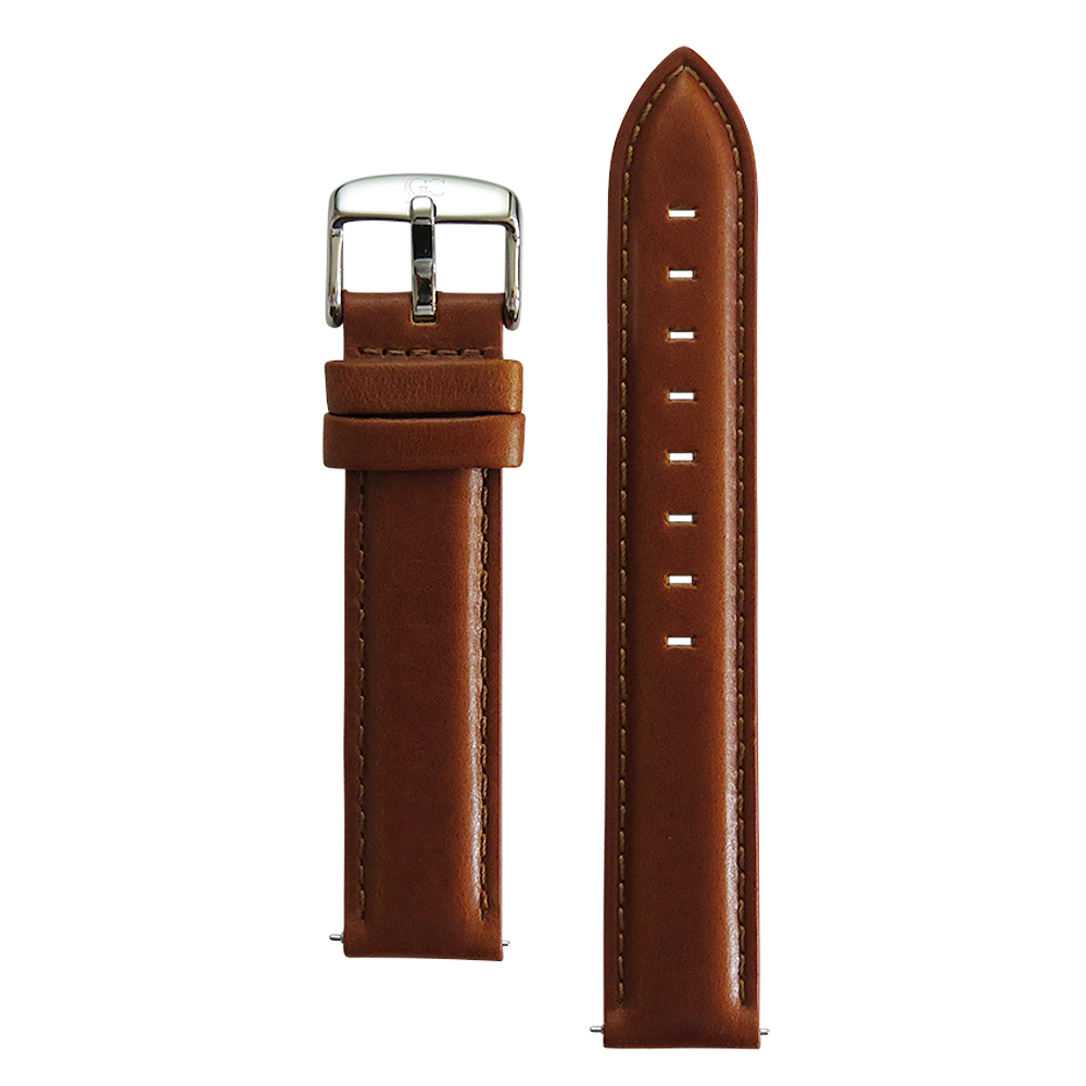 18mm light brown leather silver Buckle Watch Band Strap Women's